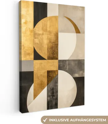 Produktbild von Leinwand Bilder 60x90 cm - Abstrakte Formen - Gold - Beige, Wandbilder, Wanddeko Wohnzimmer, Bild