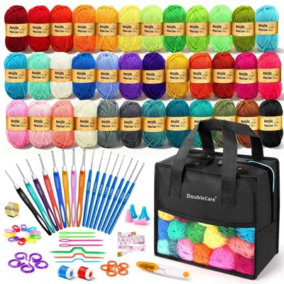 Productafbeelding van Haakset voor beginners, 90 onderdelen | 860 meter garen, 36 kleuren | Accessoire-set met 54 onderdelen | Ergonomische haaknaalden | Opbergtas