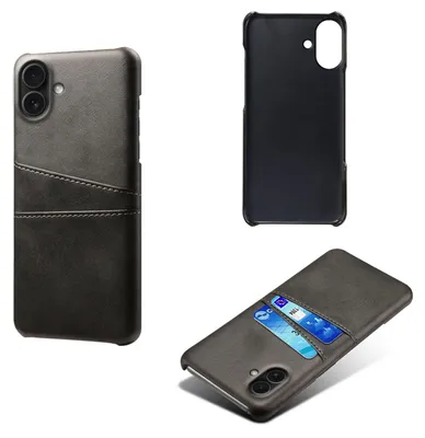Productafbeelding van MobyDefend Hoesje - Geschikt voor iPhone 17  -  Lederen Backcover Met Vakjes Pasjes - Zwart