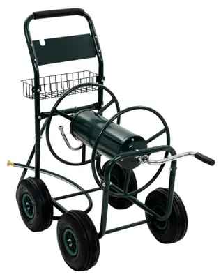Produktbild von Stahl-Garten-Schlauchwagen mit Aufbewahrungskorb, 75 m Kapazität, Grün, 95,5 x 55 x 97 cm