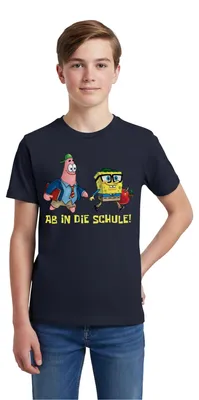 Produktbild von Spreadshirt Spongebob Schwammkopf Mit Patrick Ab In Die Schule Teenager Premium T-Shirt, 146/152 (10 Jahre), Navy