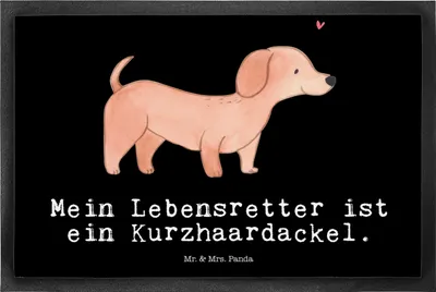 Produktbild von Mr. & Mrs. Panda Schmutzmatte Dackel Kurzhaardackel Lebensretter 50 x 75 cm - Schwarz - Geschenk, Gummimatte, Dachshund, fußmatte, Schmutzfangmatte, Teckel, Bodenvorleger