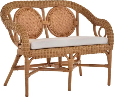 Produktbild von KRINES HOME Zweisitzer Rattanbank Medaillon Wintergarten 2er Küchenbank Natur Rattan Bank Küchenbank (Honig Dunkel)