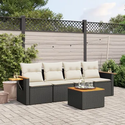Produktbild von 5-tlg. Garten-Sofagarnitur - mit Kissen Schwarz Poly Rattan - Gartenmöbelset 3259018