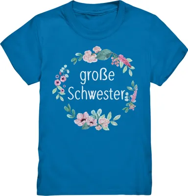 Produktbild von Große Schwester T-Shirt Blumenkranz Große Schwester Geschenk – Royal Blue / 152/164 (12-14)