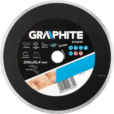 Produktbild von GRAPHITE Diamanttrennscheibe 230 x 25,4 mm - Hochleistungs-Trennscheibe für präzises Schneiden - Diamantbeschichtung - Für Beton, Fliesen, Granit
