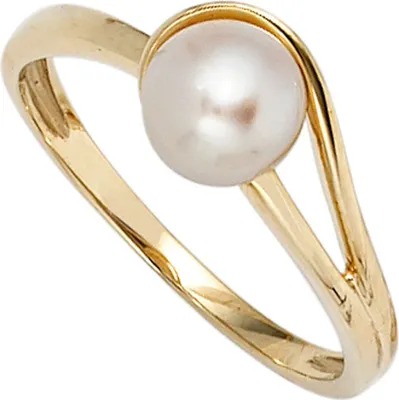 Produktbild von Ring Damenring mit Süßwasser Zuchtperle 585 Gold Gelbgold Fingerring Innenumfang 52mm  Ø16.6mm