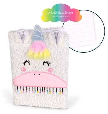 Produktbild von A5-Tagebuch mit weichem Plüscheinband, Einhorn-Modell, 80 Seiten