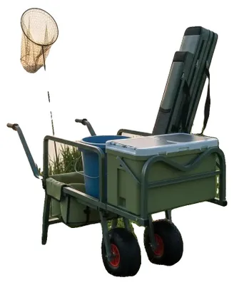 Produktbild von Angelwagen, langlebiger pulverbeschichteter Stahl, verbesserte Mobilität, armeegrün