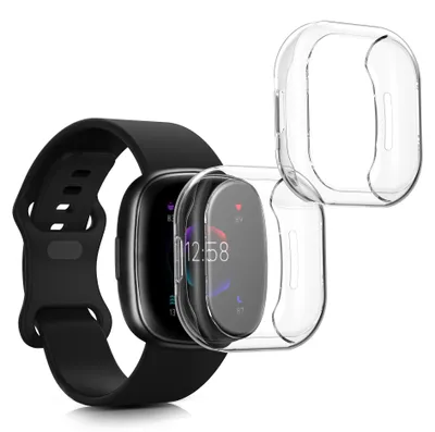 Produktbild von kwmobile 2x Silikon Hülle für Fitbit Versa 4 / Sense 2 Schutzhülle - Fullbody Display Cover Set aus Silikon - Transparent