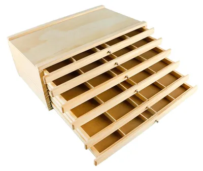 Image de Boîte de rangement en bois à 6 tiroirs pour matériel d'art, boîte à couleurs en bois pour artistes, boîte de rangement 40 x 25 x 15 cm pour