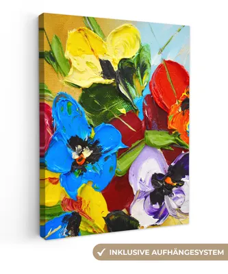 Produktbild von MuchoWow® - Leinwandbilder - Ölfarbe - Malerei - Blumen, Wandbild, Wanddeko Bilder Wohnzimmer, 90x120 cm