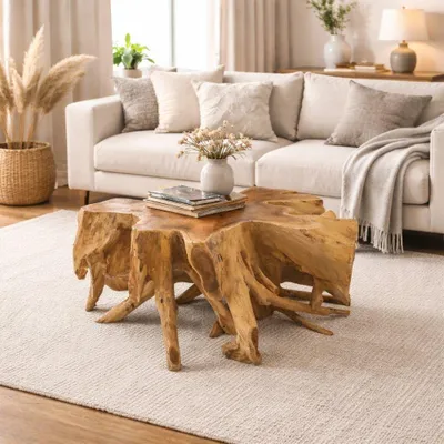 Produktbild von Unikat Teak Couchtisch AKAR Natural ca.80cm Natural Beistelltisch