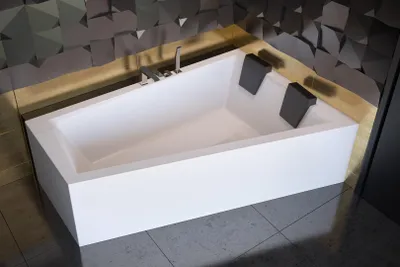 Produktbild von ECOLAM Badewanne Trapez Intima Duo Eckwanne für Zwei 180x125 cm RECHTS + Schürze Acryl + 2 Kopfstütze Ablaufgarnitur Füße Silikon GRATIS