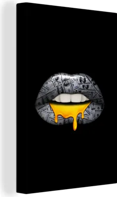 Produktbild von OneMillionCanvasses® - Leinwandbilder - 90x140 cm, Lippen - Geld - Schwarz und Weiß, Wandbilder Kunstdruck Wanddekoration - Wandschmucke - Schlafzimmer