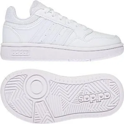 A white Adidas sneaker and its sole are shown against a white background.