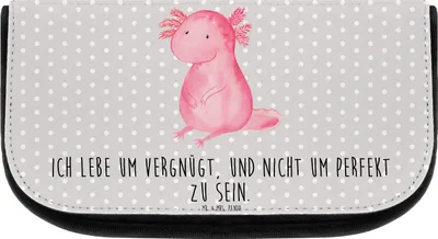 Produktbild von Mr. & Mrs. Panda Kulturbeutel Axolotl Niedlich - Grau Pastell - Geschenk, Make-up Organizer, Zufrieden, Weisheit, Waschtasche, Kosmetiktasche, schmink, Liebe, Fröhlich