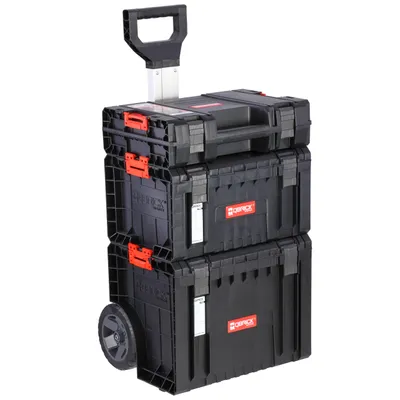 Produktbild von Großer Satz Werkzeugkasten auf Rädern Kiste mit Fächern Elektrowerkzeugkoffer mit Schaumstoff modular PRO