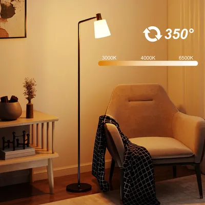 Produktbild von LED Stehleuchte Wohnzimmer Dimmbar – Modernes Design Standleuchte Schwarz mit 350° Drehbarer Lampenkopf, 3 Farbtemperaturen (3000K-6500K), 148cm