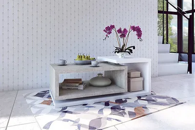 Image de Table basse, table de salon, table d'appoint, blanche / couleur béton Colorado, 120 x 60 cm