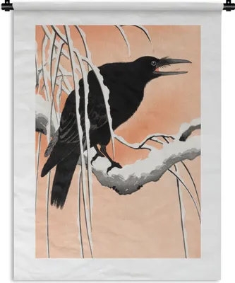 Produktbild von MuchoWow® Wandteppich Wandbehang Krähe - Vogel - Zweig - Vintage - Japanisch 60x80 cm Tapisserie Dekoration Wandtuch - Decke - Wandtücher - Wohne