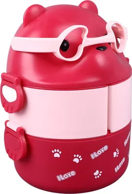 Image de Bento Box Lunch Box 2 Layers Containers Portable Bento Lunch Box Reusable Leakproof Food Container for School Work Camping Bear Pink