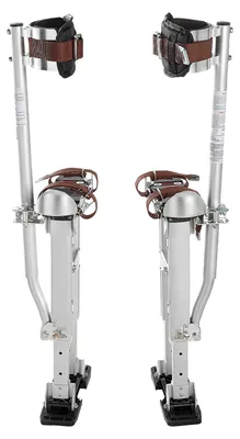 Immagine prodotto di SucceBuy, piedini regolabili in altezza per cartongesso, da 409 a 613 mm, capacità di carico fino a 103 kg, con doppi supporti a molla, piastre di base antiscivolo e cinghie di fissaggio, struttura in alluminio robusta per lavori di cartongesso e soffitti, colore argento