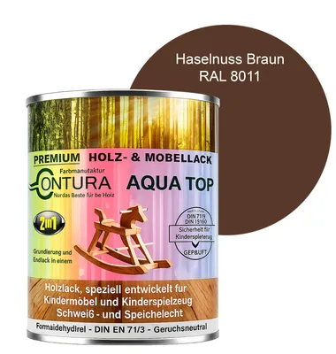 Produktbild von Contura 750ml. Möbellack Lack für Kinderspielzeug Buntlack DIN EN71/3 Buntlack Holzlack - RAL 8011 Haselnuss Braun
