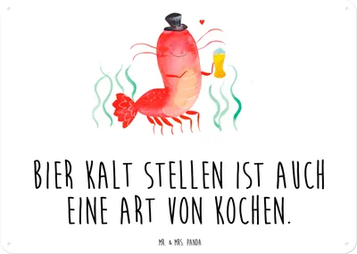 Produktbild von Mr. & Mrs. Panda Wandbild Hummer Weizen DIN A3 - Weiß - Geschenk, Retro Blechschild, Schild, Kneipe, Garnelen, Türschild, tafel, Meer, Metallschild, Junggesellin, Bier