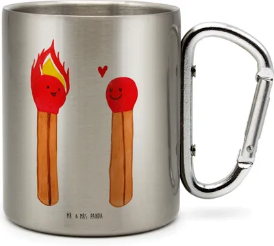 Produktbild von Mr. & Mrs. Panda Edelstahlbecher Streichhölzer - Transparent - Geschenk, Trinkbecher Edelstahl, Edelstahl-Thermobecher, Thermobecher, Karabiner Becher, Liebesgeschenk