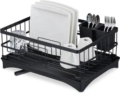 Obrázek produktu pro Sada dřezu pro sušičku nádobí – odtoková sušička na talíře a šálky – rozměry: 18 x 42 x 30 cm – matná černá.
