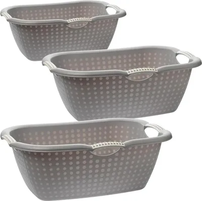 Produktbild von Große stabile Wäschewanne mit Griffen, luftzirkulierend, leicht, grau, 3er Set