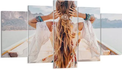 Produktbild von Bild auf Leinwand - Leinwandbild - 5 Teile - Frau Boot Rücken - 160x85cm - Wand Bild - Wanddeko - Wandbilder - Leinwanddruck - Bilder - Wanddekoration - Leinwand bilder - Wandbild - EA160x85-5059