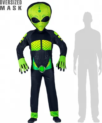 Produktbild von UFO Alien Overall mit Riesenmaske für Fasching Größe: L/XL