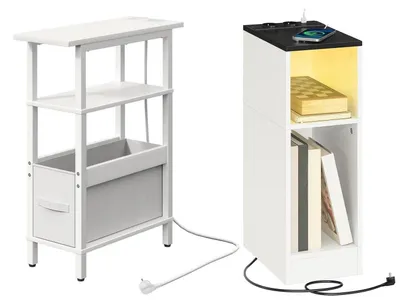Obrázok produktu pre Príkonový stolík, nočný stolík, konferenčný stolík s nabíjacou stanicou a LED senzorovým osvetlením, biela farba