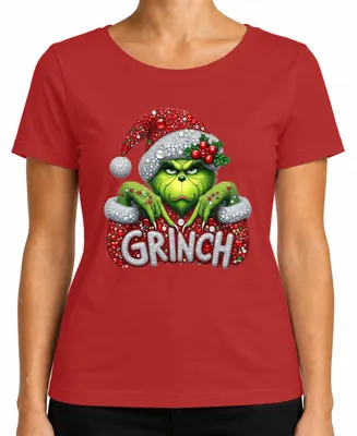 Produktbild von Grinch Weihnachten Strass Glitzer Optik Ugly Christmas Sweater Damen T-Shirt, Rot, S