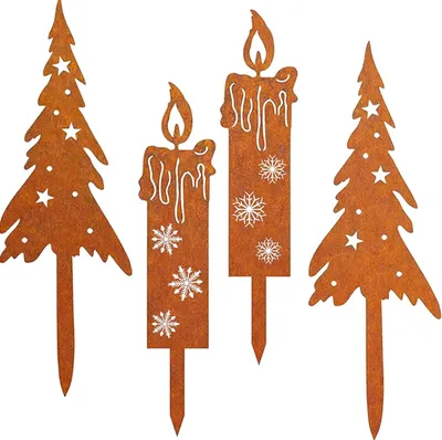 Produktbild von 4er Set Rost Weihnachtsbaum Kerzen weihnachten Deko Outdoor Gartenstecker Roststecker Weihnachtsdeko Drau?en Gartendeko aus Rust Blumenstecker Weihnachten fš¹r Advent Weihnachts Garten Balkon Grabschmu