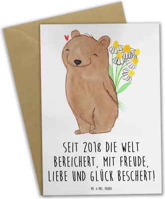 Produktbild von Mr. & Mrs. Panda Glückwunschkarte 2018 Geburtstag - Weiß - Geschenk, Geburtstagskind, Geburtsjahr, weihnachtskarten, Grußkarten, Alter, Geburtstagsgeschenk, Grußkarte