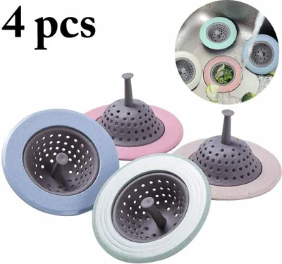 Produktbild von 4 Stück Silikon Abflusssieb Haarfänger für Waschbecken, Spüle, Bad, Abfluss