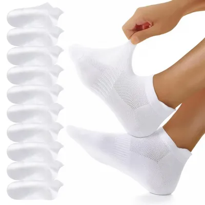 Productafbeelding van Kousen voor sneakers, 10 paar, voor heren en dames, katoen, wit, maat 43-46