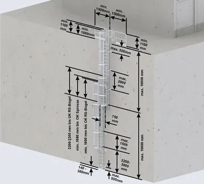 Produktbild von Euroline Steigleiter Stahl verzinkt SH 17,08m PG1