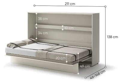 Produktbild von Furniture24 Schrankbett Bed Concept Lenart, Wandklappbett Mit Lattenrost, V-Bett, Wandbett Bettschrank Schrank Mit Integriertem Klappbett Funktionsbett Bc-05, 120 X 200 Cm, Kaschmir, Horizontal