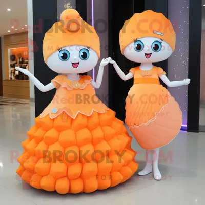 Produktbild von Orange REDBROKOLY Eiscreme Maskottchen kostümfigur bekleidet mit einem Abendkleid und Geldbörsen