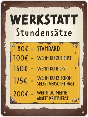 Produktbild von Werkstatt Stundensätze Metallschild XL in 21x28 cm
