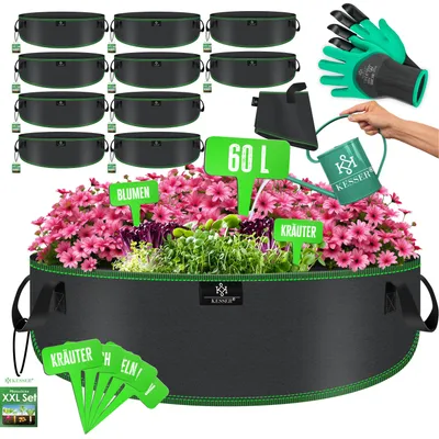 Produktbild von KESSER® Pflanzsack | Pflanzsäcke aus Vlies-Stoff mit Namensschildern | Kartoffel-Pflanztasche mit Fenster & Griffen | Pflanzbeutel für Gemüse Blumen Früchte