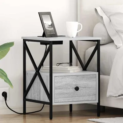 Image de vidaXL Table de chevet, lot de 2, gris Sonoma, 41,5 x 40,5 x 55 cm, panneau de fibres de bois