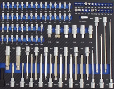 Produktbild von Profi Werkstattwagen Einlage blau 102 tlg. Stecknuss Sortiment Schaum 520x400mm