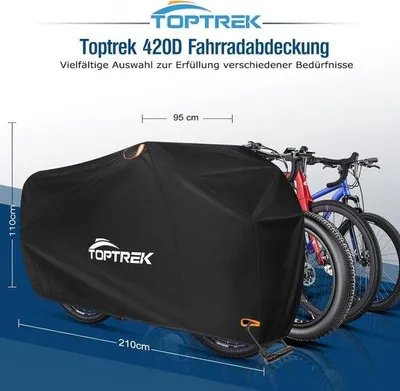 Produktbild von Famanu Fahrradhülle 420D Oxford-Gewebe - wasserdicht mit Tasche - 210 x 110 x 95 cm - für alle Wetterbedingungen - für 2 Fahrräder