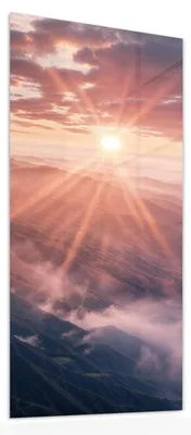 Produktbild von Glasbild 55x110cm in XXL für Wohnzimmer, Schlafzimmer Motiv Sonnenaufgang Berge