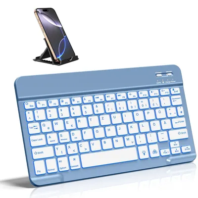Obrázok produktu pre Bluetoothová klávesnica, 7-farebné podsvietenie, rozloženie QWERTZ (nemecké), modrá